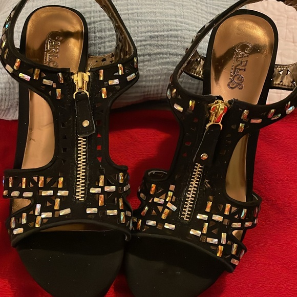CARLOS SANTANA BLACK high Wedge zipper- sequins sandals- NWOT 7.5 - Picture 9 of 9